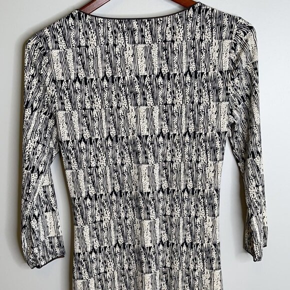 VINTAGE Max Studio Retro Print Dress Drop Waist Tied Side  Long Sleeve Size M - Picture 6 of 14